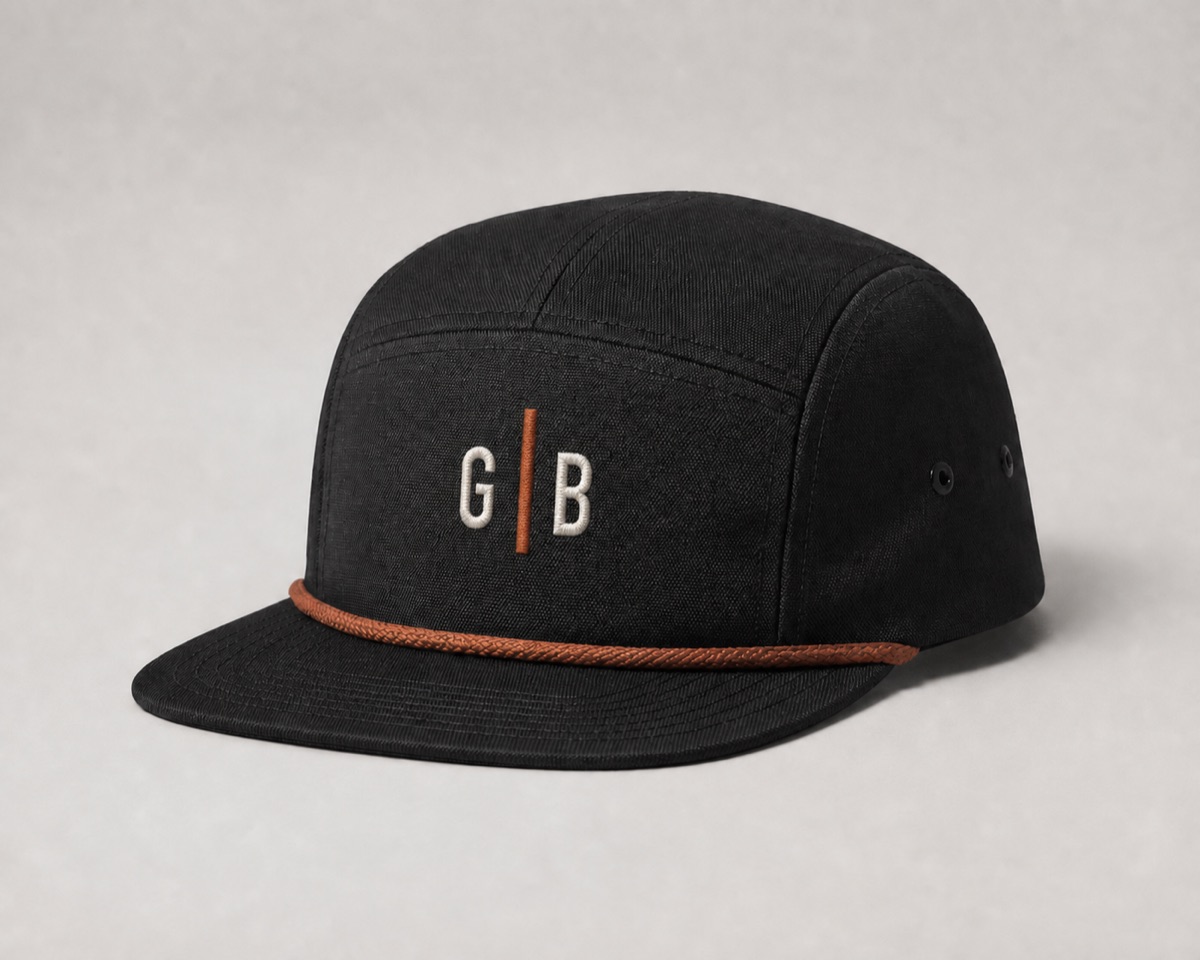 Black Gray Bush BJJ Old Growth rope cap with a burnt-orange rope and embroidered GB monogram